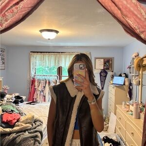 Altar'd State Brown and Cream Quilted Vest